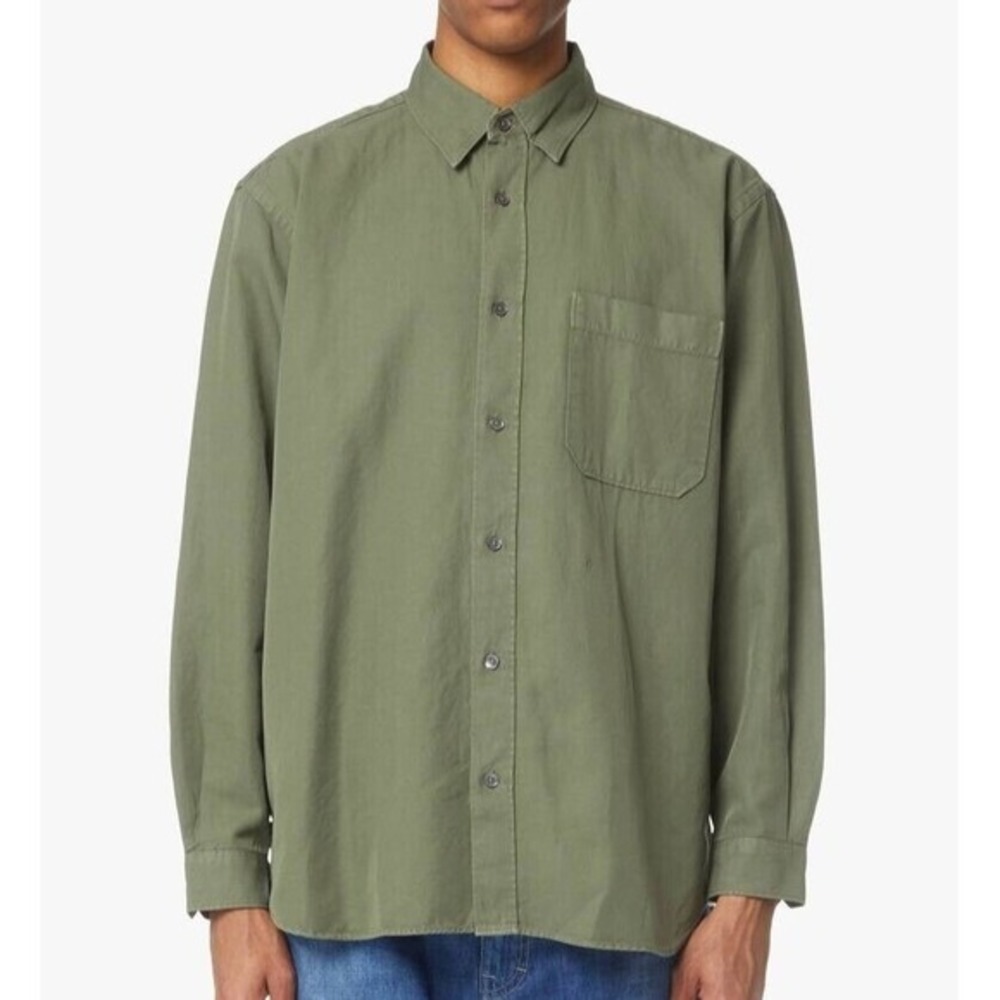 CLOSED Linen Cotton Button Down Shirt Men S Relax Fit Green Made in Portugal
